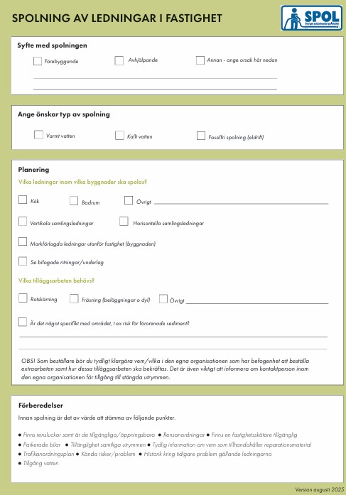 SPOL bilaga till guide f&ouml;r best&auml;llare - Spolning av ledningar i fastighet